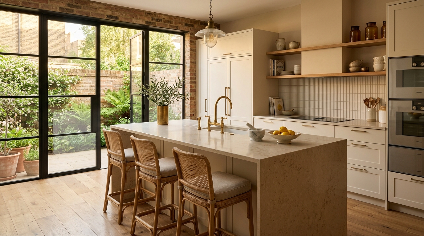 Freshly plastered, tiled and decorated interior of a renovated London home